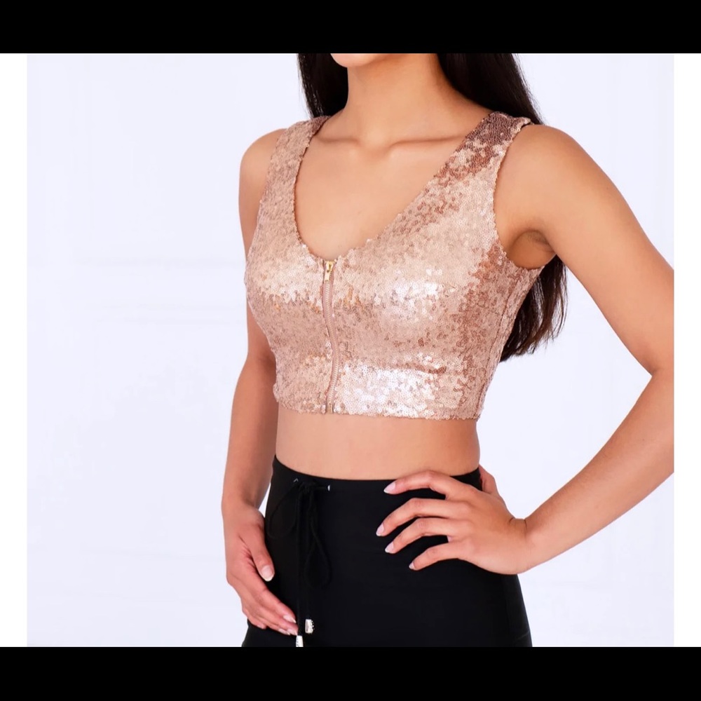 TIA BHUVA Sleeveless Sequin Crop Top